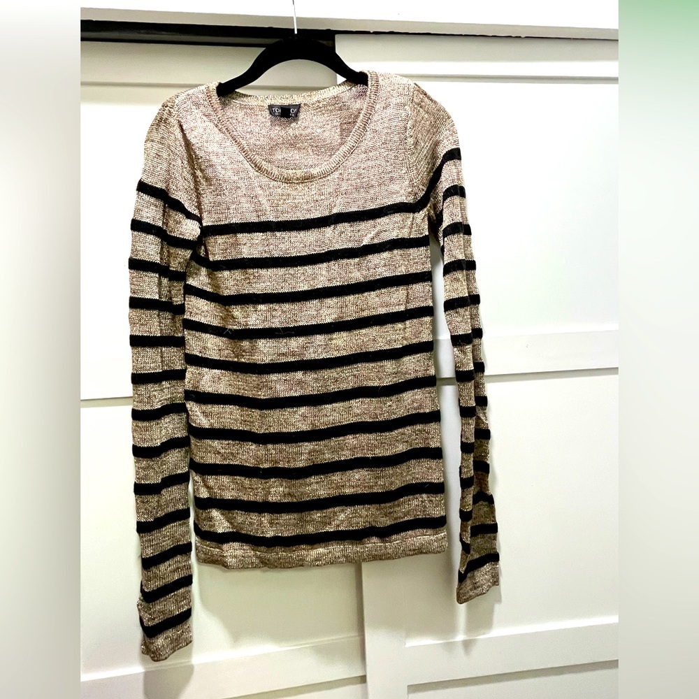 Topshop black and gold striped viscose sweater in size 4